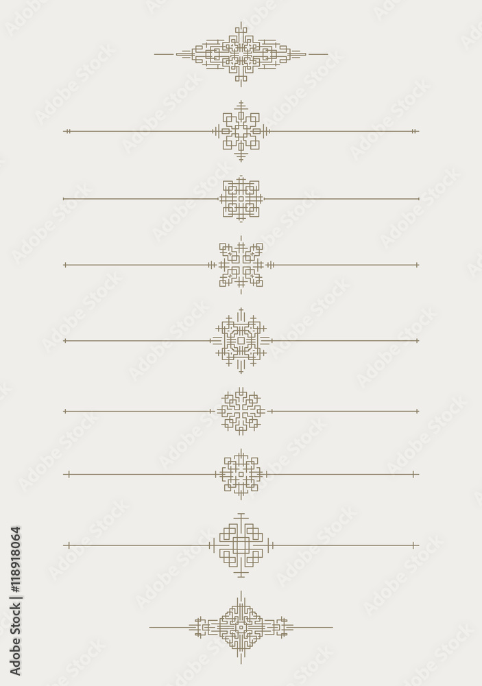 Poster set of 7 decorative vector mono line style text dividers with pa