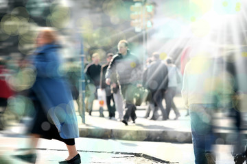 people on busy street