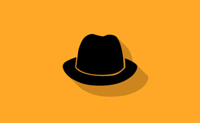 Vector black hat icon with long shadow on flat background