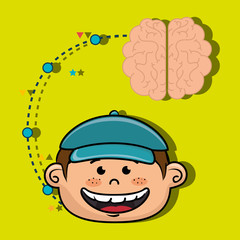 boy cartoon brain idea vector illustration design