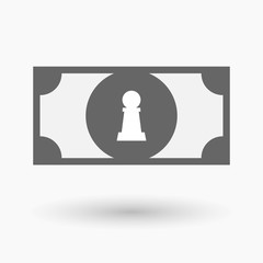 Isolated  bank note icon with a  pawn chess figure