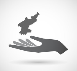 Isolated  offerign hand icon with  the map of North Korea