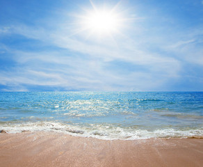 Beach sea blue and sky sunny day tropics background