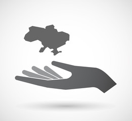Isolated  offerign hand icon with  the map of Ukraine
