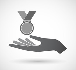 Isolated  offerign hand icon with  a medal