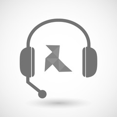 Isolated  hands free headset icon with  a paper bird