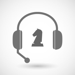 Isolated  hands free headset icon with a  knight   chess figure