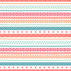 Tribal hand drawn line geometric mexican ethnic seamless pattern. Border. Wrapping paper. Scrapbook. Doodles. Vintage tiling. Handmade native vector illustration. Aztec background. Ink graphic texture
