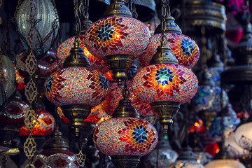 traditional Asian lanterns of colored glass on the market