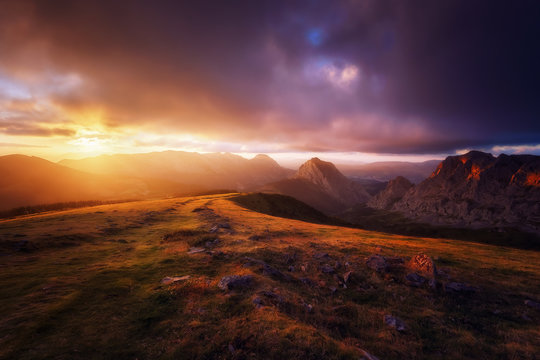 Urkiola Mountain Range At Sunset