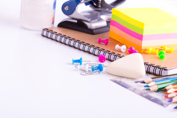 School supplies isolated on white background.