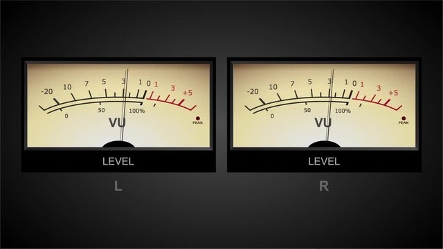 Audio meters moving to a regular bass line
