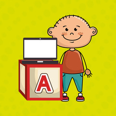 boy laptop cube icon vector illustration design