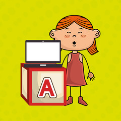 girl laptop cube icon vector illustration design