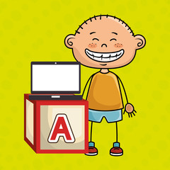 boy laptop cube icon vector illustration design