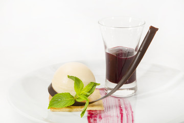 piece of cake with passion fruit on a white background