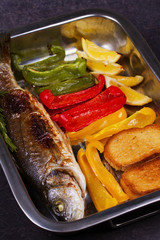 Seabuss with Vegetables, Lemon and Rosemary