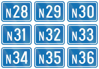 Collection of federal road shields used in Belgium