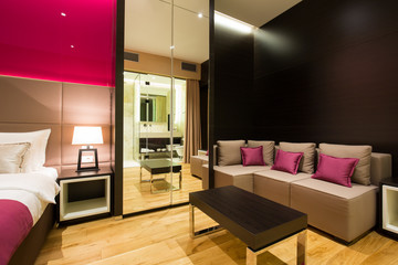 Modern hotel suite interior