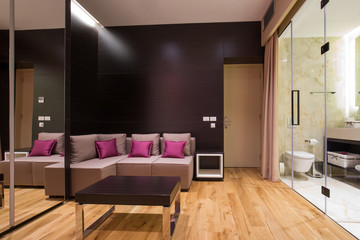 Modern luxury hotel suite interior