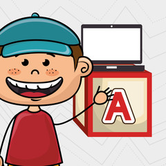 boy laptop cube icon vector illustration design