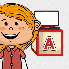 girl laptop cube icon vector illustration design