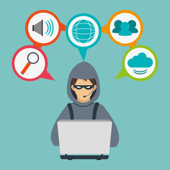 hacker laptop cloud lupe global cyber security system technology icon. Colorful and flat design. Vector illustration