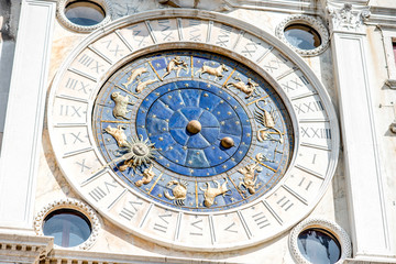 Close-up view on Saint Mark's clock on the central square in Venice
