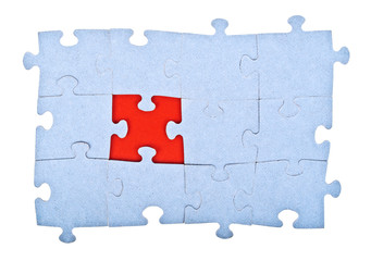 Fototapeta premium Puzzle with missing piece, puzzle game parts on a white backgrou