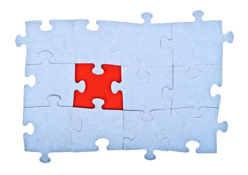 Puzzle with missing piece, puzzle game parts on a white backgrou