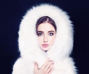 Pretty Woman in White Winter Fur