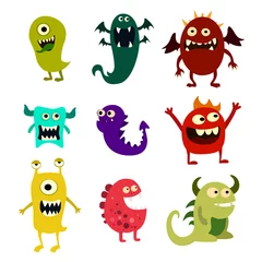 Fotobehang Cartoon monsters set. Colorful toy cute monster. Vector  © whilerests