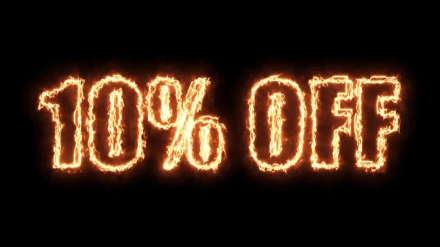 10 percent off burning text in hot fire on black background in 4k ultra hd