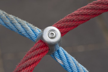 Red and blue ropes closeup