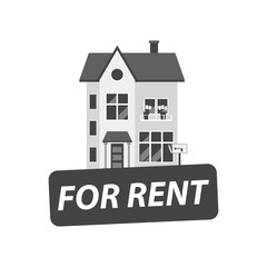 Rent sign with house. Home for rental. Vector illustration in flat style.
