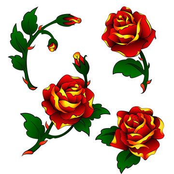 vector tattoo roses clipart in oldschool style