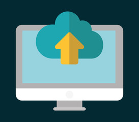 computer cloud social network communication media con. Colorful and flat design. Vector illustration