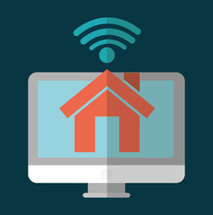 house home wifi computer social network communication media con. Colorful and flat design. Vector illustration