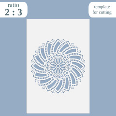 Paper openwork greeting card, template for cutting, lace invitation, lasercut metal panel, wood carving,  vector illustration