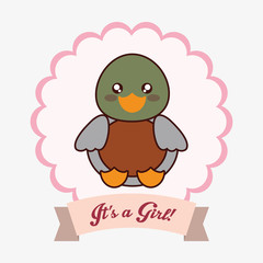 duck kawaii cartoon smiling baby shower icon. Colorful and seal stamp design. Vector illustration