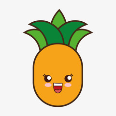 pineaple kawaii cartoon smiling healthy food icon. Colorful and flat design. Vector illustration