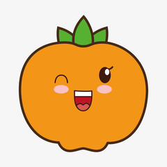 tangerine kawaii cartoon smiling healthy food icon. Colorful and flat design. Vector illustration