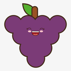 grapes kawaii cartoon smiling healthy food icon. Colorful and flat design. Vector illustration