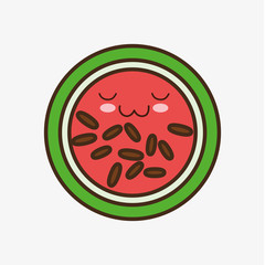 watermelon kawaii cartoon smiling healthy food icon. Colorful and flat design. Vector illustration
