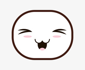 oval kawaii cartoon smiling face icon. Isolated and flat design. Vector illustration