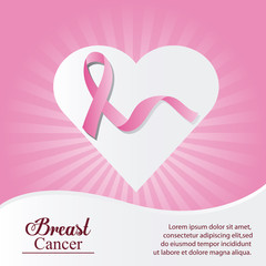 ribbon heart breart cancer awareness campaign foundation icon. Pink design. Vector illustration