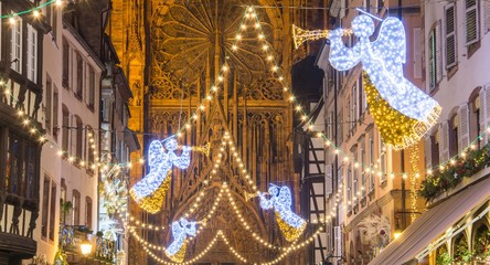 Christmas market lights in Strasbourg, France