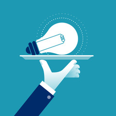 The Idea. Bulb on a platter. Business concept vector illustration.