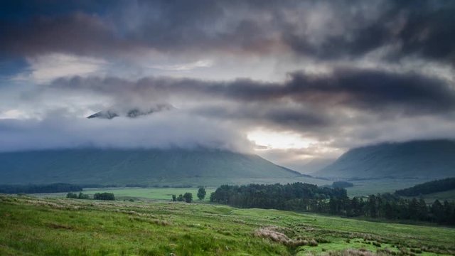 Scottish Highlands in Clouds at Sunrise