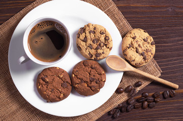Plate with coffee and cookies